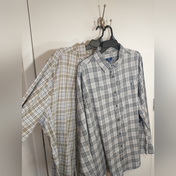 2 George Men Size 3XL Gray, Bown Plaid Long Sleeve Button Down Poplin Shirts - Picture 2 of 13